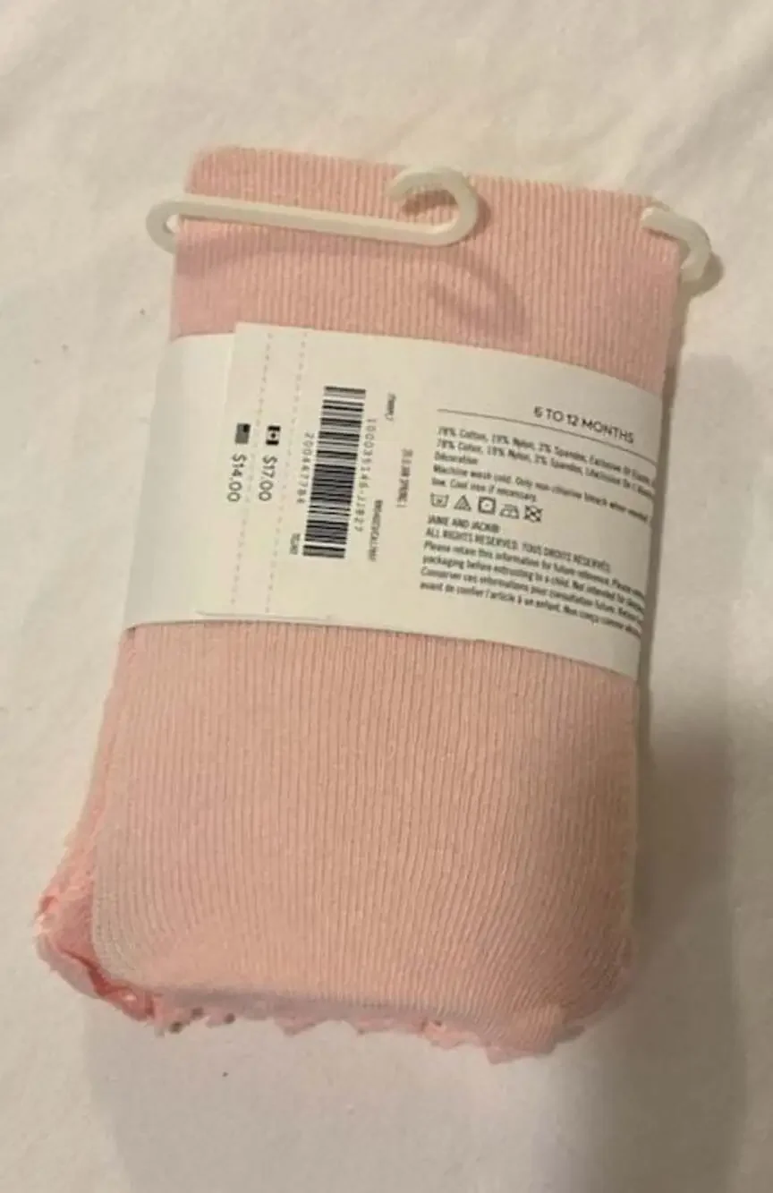 Janie and Jack Pink Lace Trim Tights for 6-12 Months